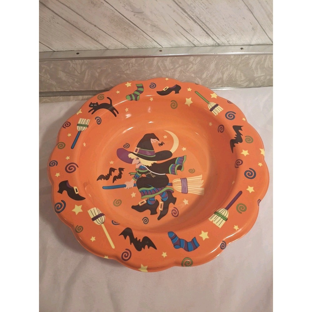 Vintage Berman Industries Halloween Candy Plastic Bowl WITCH RARE Orange Cat